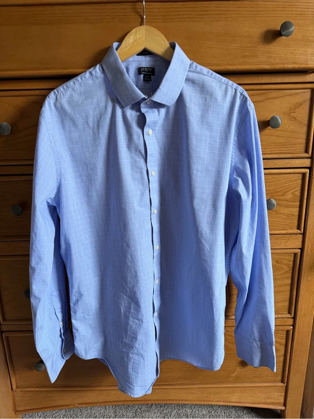 J Crew Mens Blue Checkered Slim Performance Long Sleeve Button Up Shirt Size XL